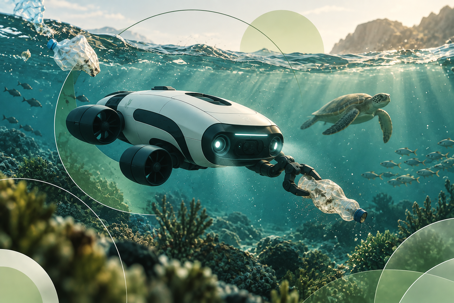 OceanWatch autonomous marine robot collecting waste underwater.