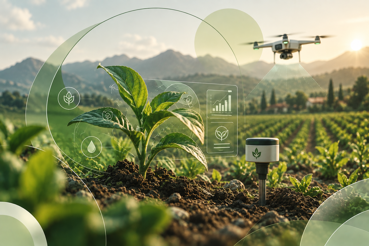 PlantGuardian smart agriculture concept monitoring a crop.